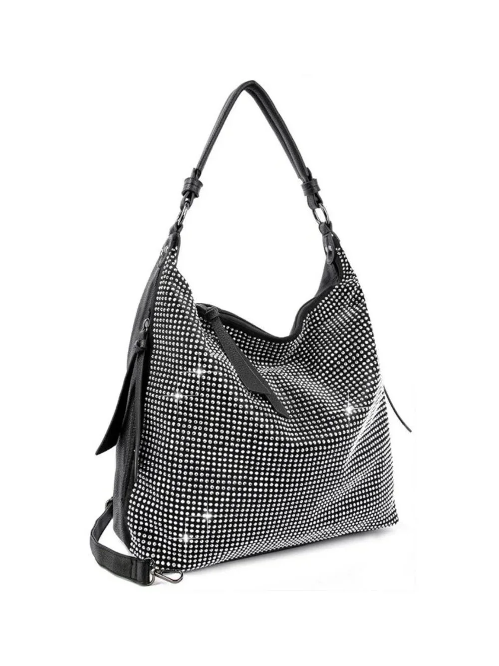 NWT Black Large Rhinestone Hobo Bag Sparkly Crossbody Purse Y2K Glam